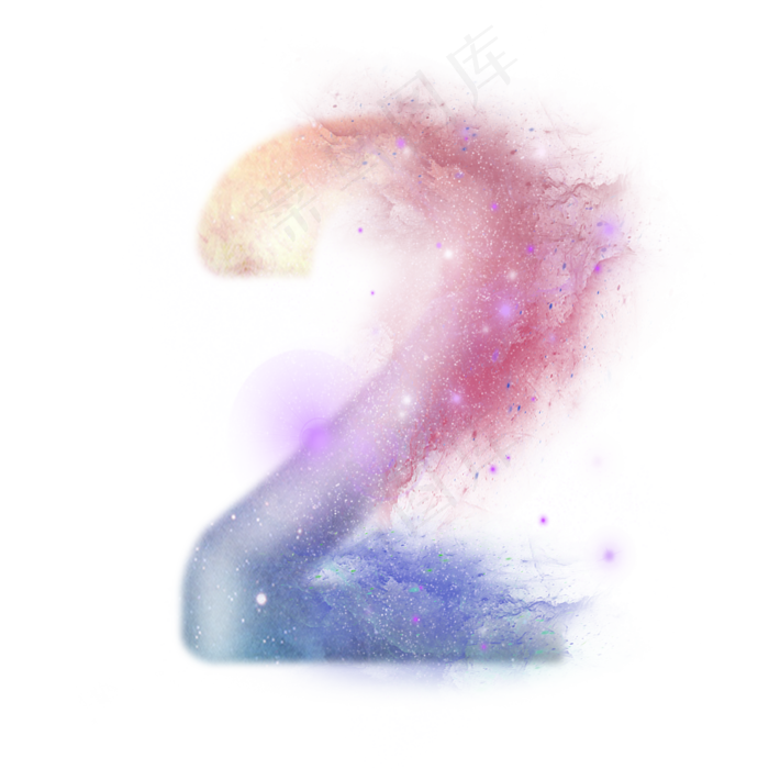 创意星空蓝色红色数字2,免抠元素艺术字
