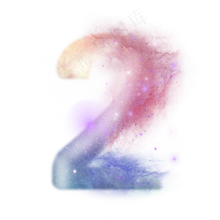 创意星空蓝色红色数字2,免抠元素艺术字