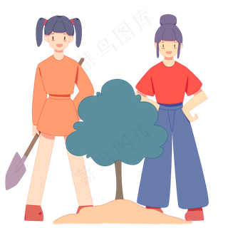 卡通手绘植树节辛勤植树的女孩