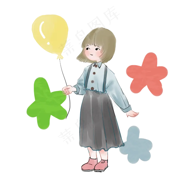拿着气球的短发女孩(3000X3000(DPI:300))psd模版下载