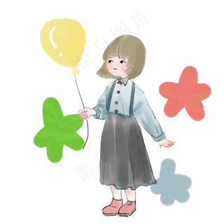 拿着气球的短发女孩