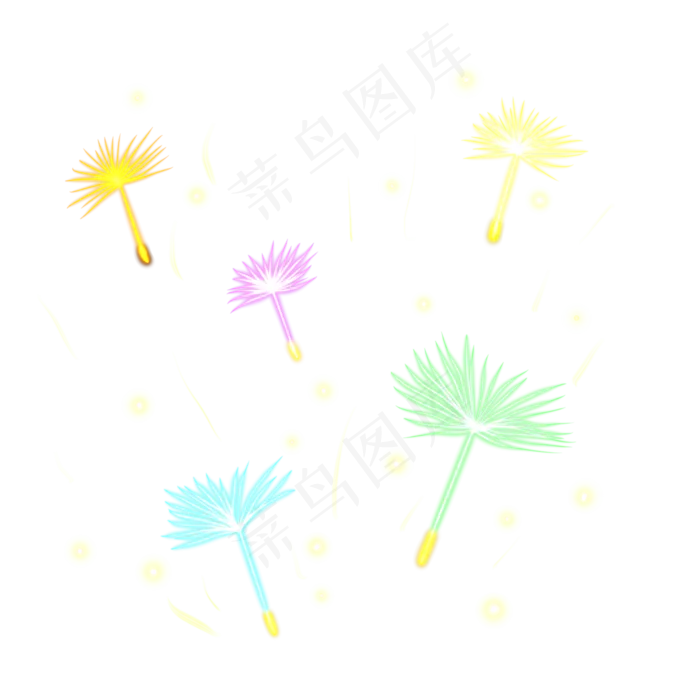 光感彩色荧光唯美蒲公音,免抠元素(2000X2000(DPI:300))psd模版下载