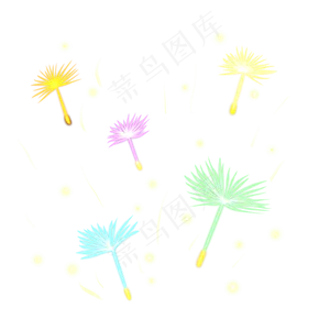 光感彩色荧光唯美蒲公音,免抠元素