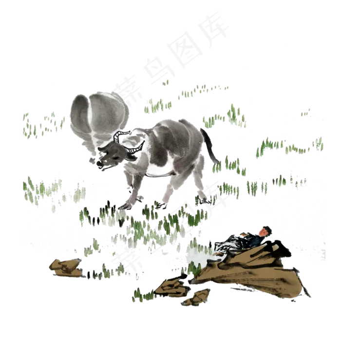 春色牧童水牛清明节气PNG春天清明,免抠元素(4000X4000(DPI:300))psd模版下载