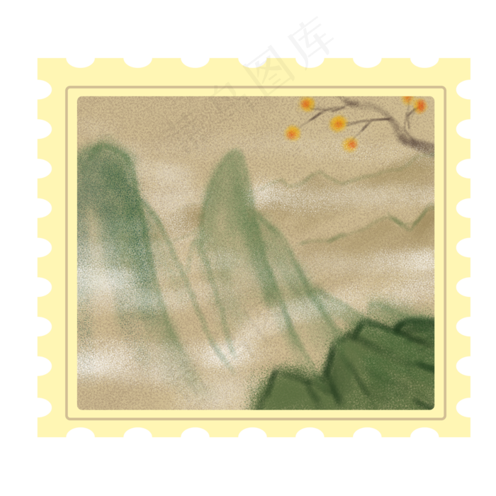 山水水墨邮票(2000X2000(DPI:300))psd模版下载