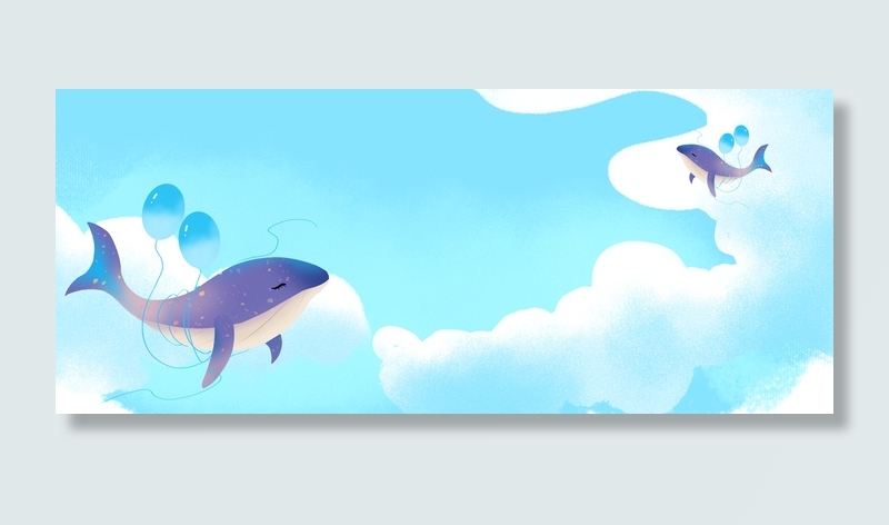鲸鱼动漫天空云朵蓝色背景
