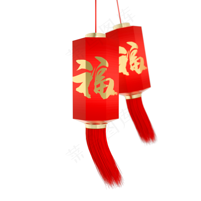 红色喜庆新年灯笼,免抠元素(2000*2000px 300 dpi )