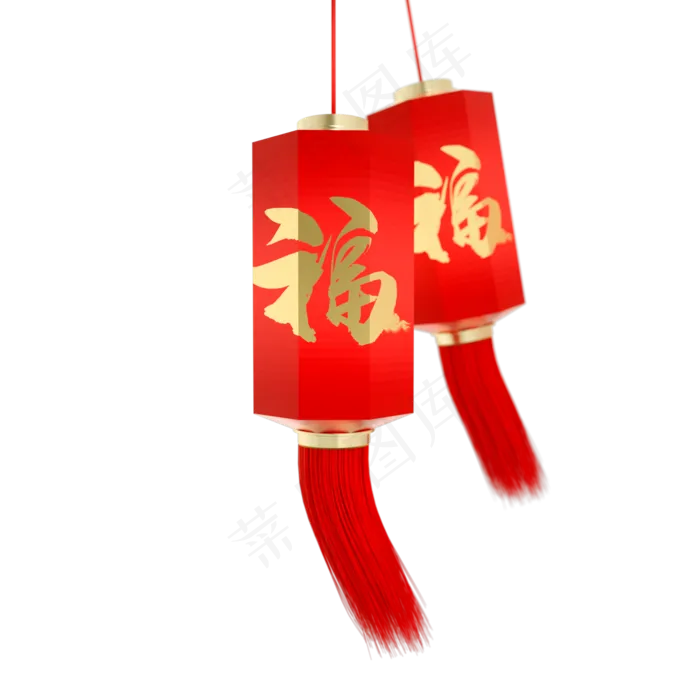 红色喜庆新年灯笼,免抠元素(2000*2000px 300 dpi )