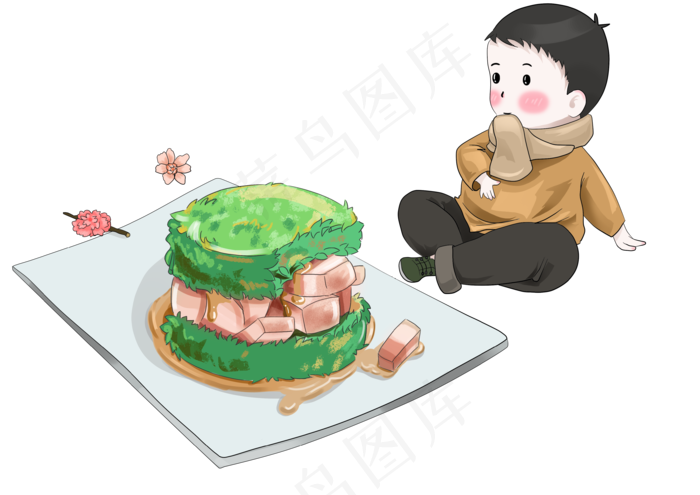春分吃春菜的小男孩,免抠元素
