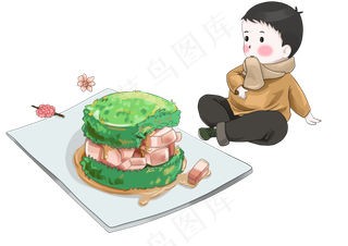 春分吃春菜的小男孩,免抠元素