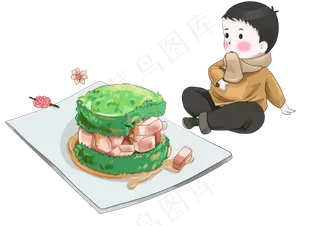 春分吃春菜的小男孩,免抠元素