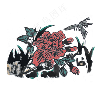 水墨画中国风牡丹花开富贵手绘插,免抠元素