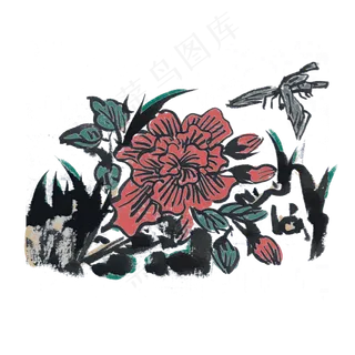水墨画中国风牡丹花开富贵手绘插,免抠元素