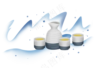 重阳节淡雅的山和古酒,免抠元素