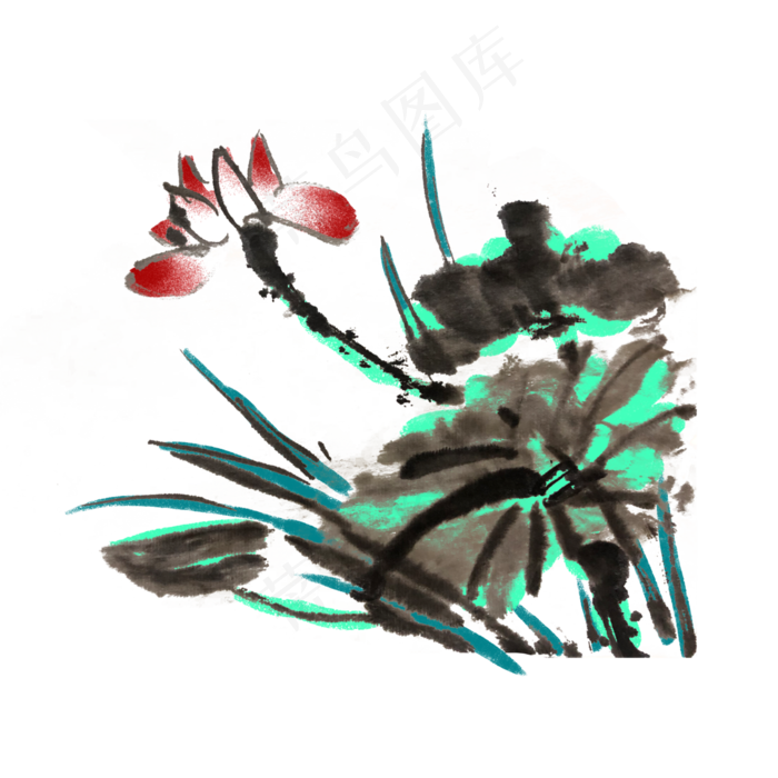 夏天水墨风荷花插画