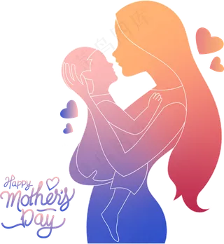 母亲节妈妈宝宝剪影