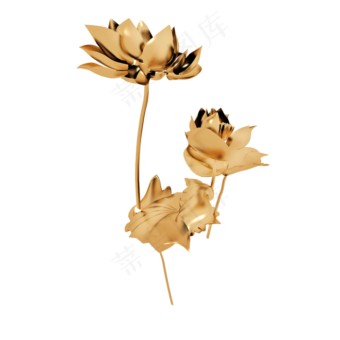 金属荷花装饰png图(2000X2000(DPI:300))psd模版下载