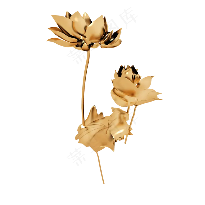 金属荷花装饰png图(2000X2000(DPI:300))psd模版下载