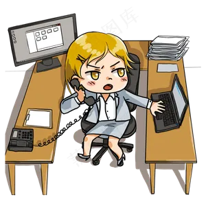 卡通手绘水彩动漫忙碌工作女士海