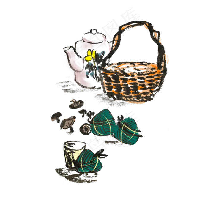 端午节吃粽子手绘(4000X4000(DPI:300))psd模版下载