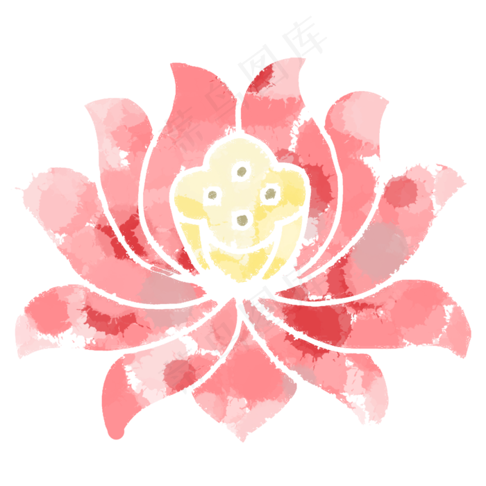 一朵水彩荷花插图(2000X2000(DPI:300))psd模版下载