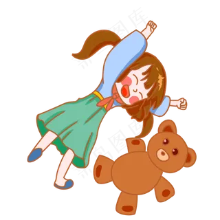 儿童节开心的女孩手绘