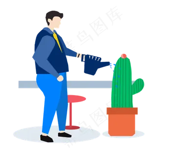 简约风办公室休闲时光浇灌植物,免抠元素