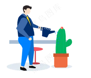 简约风办公室休闲时光浇灌植物,免抠元素