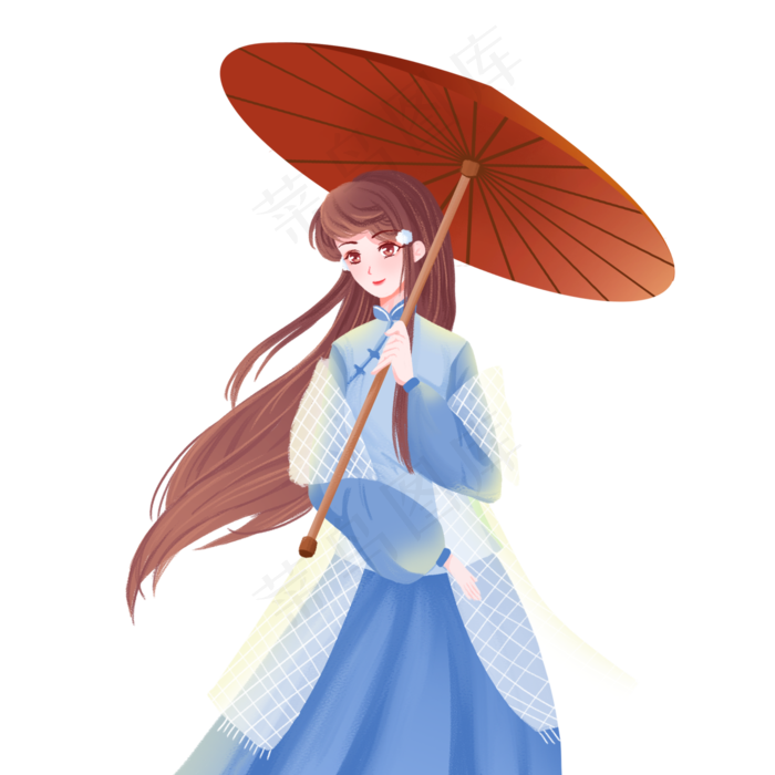撑伞的古典女孩(2000X2000(DPI:300))psd模版下载