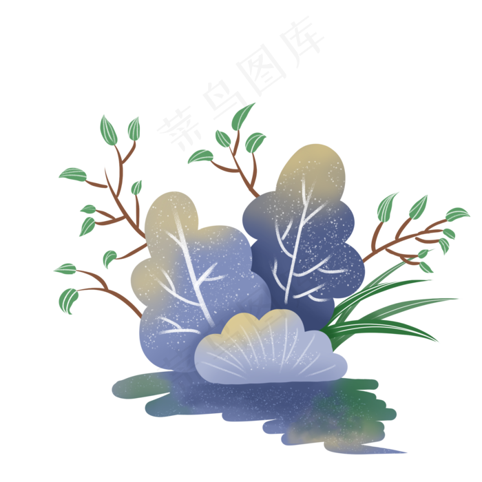 春天积雪消融灌木丛发芽树枝PNG,免抠元素