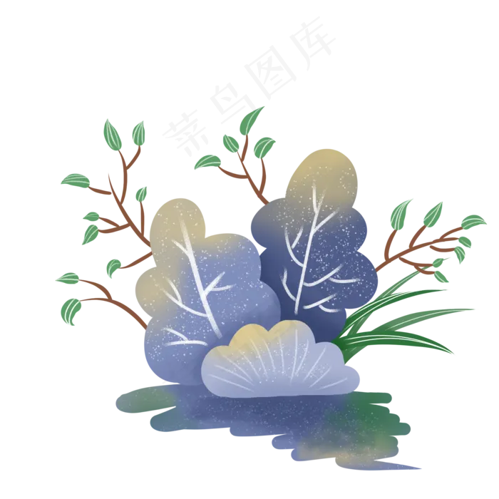 春天积雪消融灌木丛发芽树枝PNG,免抠元素(2100X2100(DPI:300))psd模版下载