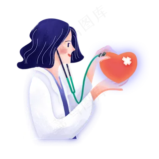 卡通彩色手绘女医生听诊器