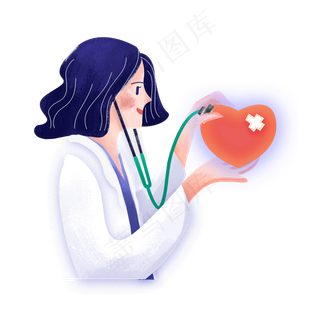 卡通彩色手绘女医生听诊器