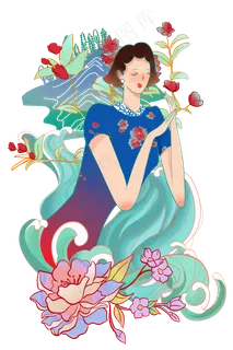 国潮旗袍少女,免抠元素