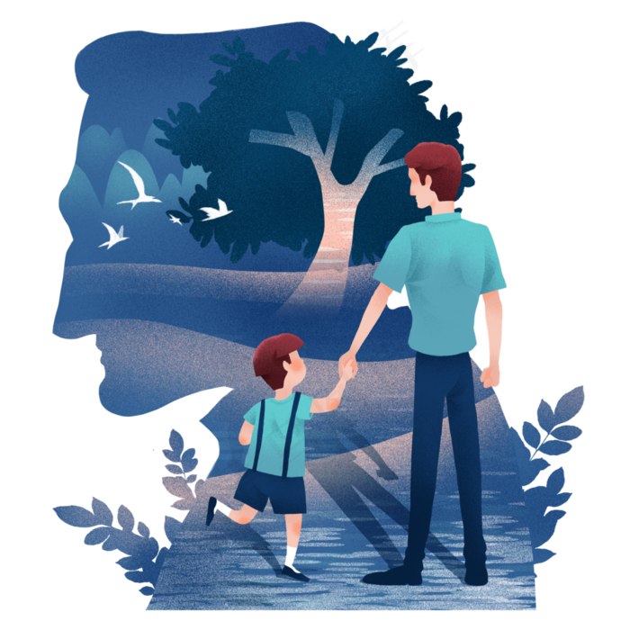 父亲节父子牵手背影