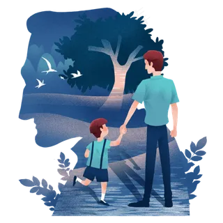 父亲节父子牵手背影