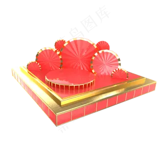 红色金色电商舞台,免抠元素