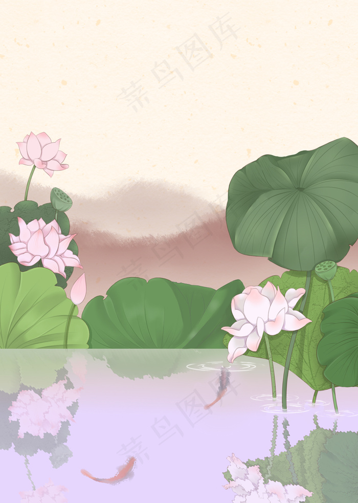 夏日清凉荷花水塘山背景