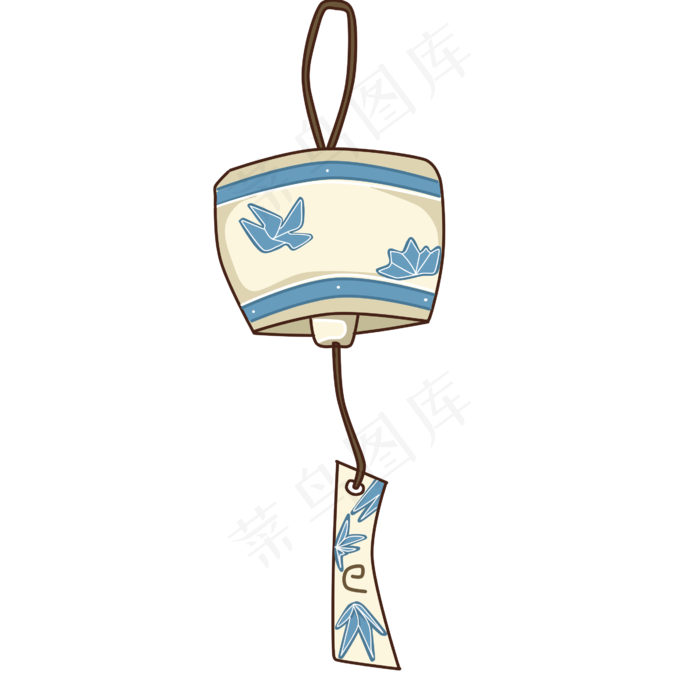 手绘青花瓷风铃插画