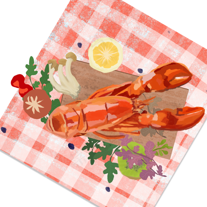 新鲜的小龙虾和食材(2000X2000(DPI:300))psd模版下载