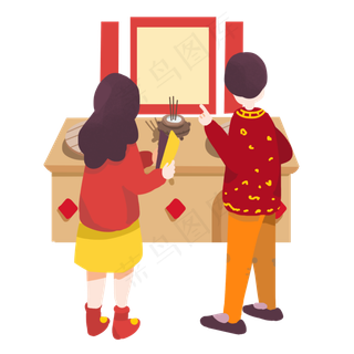 小年习俗祭灶手绘风格插图,免抠元素