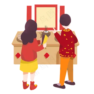 小年习俗祭灶手绘风格插图,免抠元素