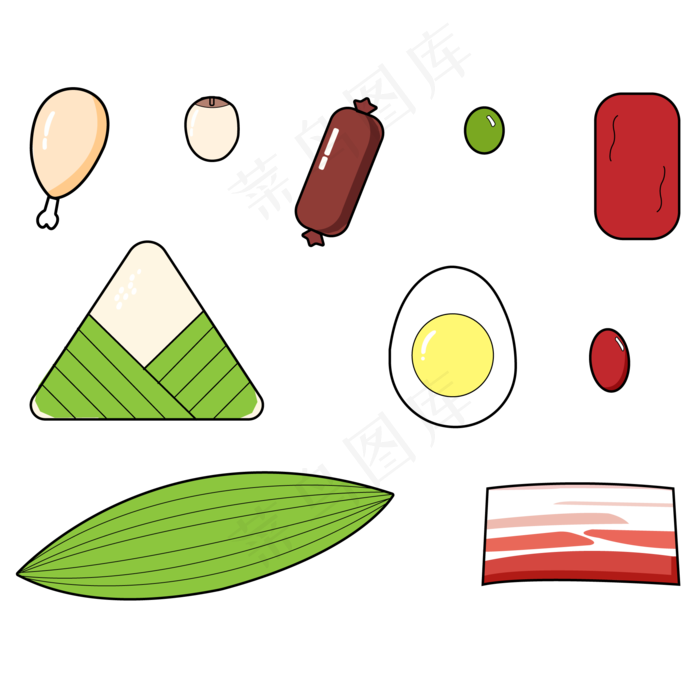 端午节卡通手绘粽子食物矢量图(800X800(DPI:300))ai矢量模版下载