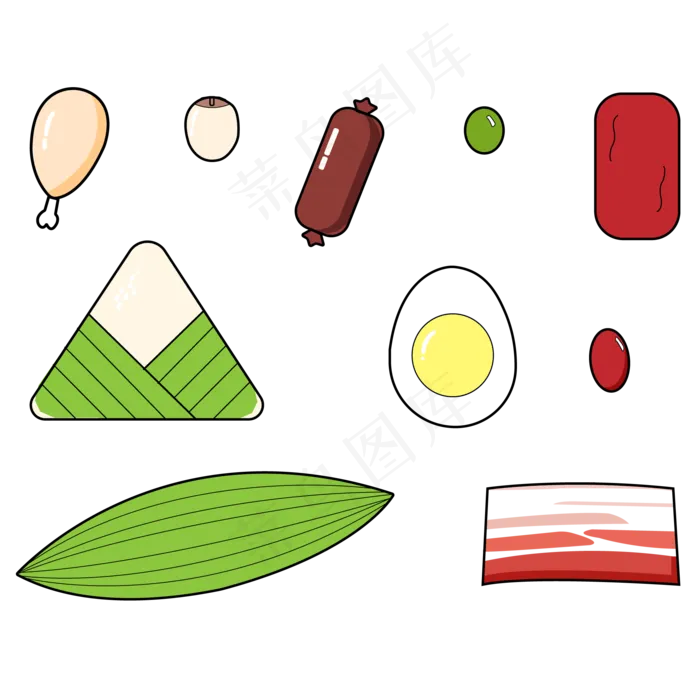 端午节卡通手绘粽子食物矢量图(800X800(DPI:300))ai矢量模版下载