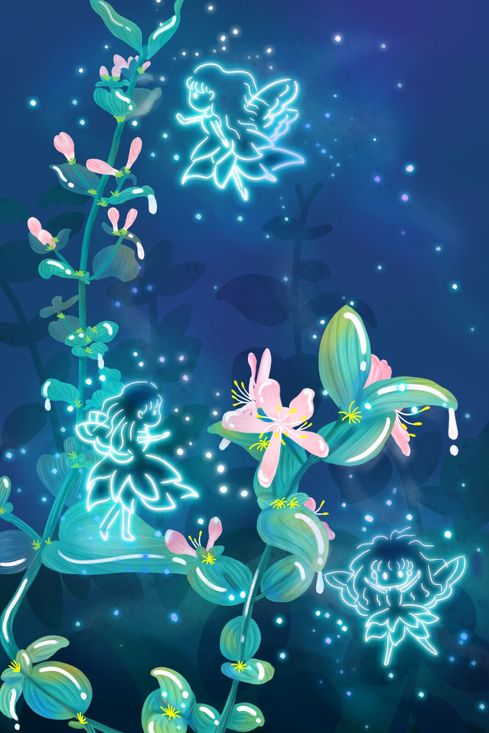 二十四节气季节夏夜精灵女孩飞(3545*5315px 300 dpi )psd模版下载