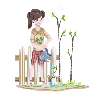 植树节浇水的小女孩