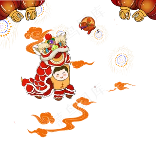 猪年2019春节舞狮灯笼花球PNG祥云�,免抠元素