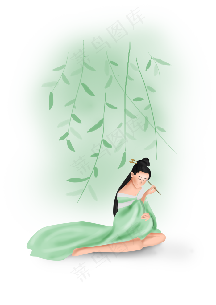 夏至古风仕女图素材(3508X4961(DPI:300))psd模版下载