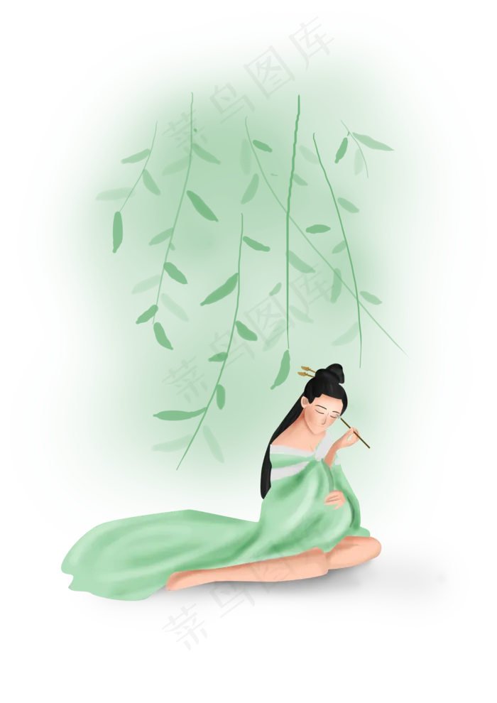 夏至古风仕女图素材(3508X4961(DPI:300))psd模版下载