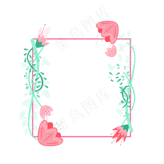 红色花卉植物边框